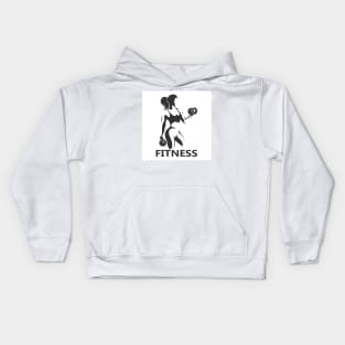 Fitness Monochrome logo. Girl with Dumbbells Kids Hoodie